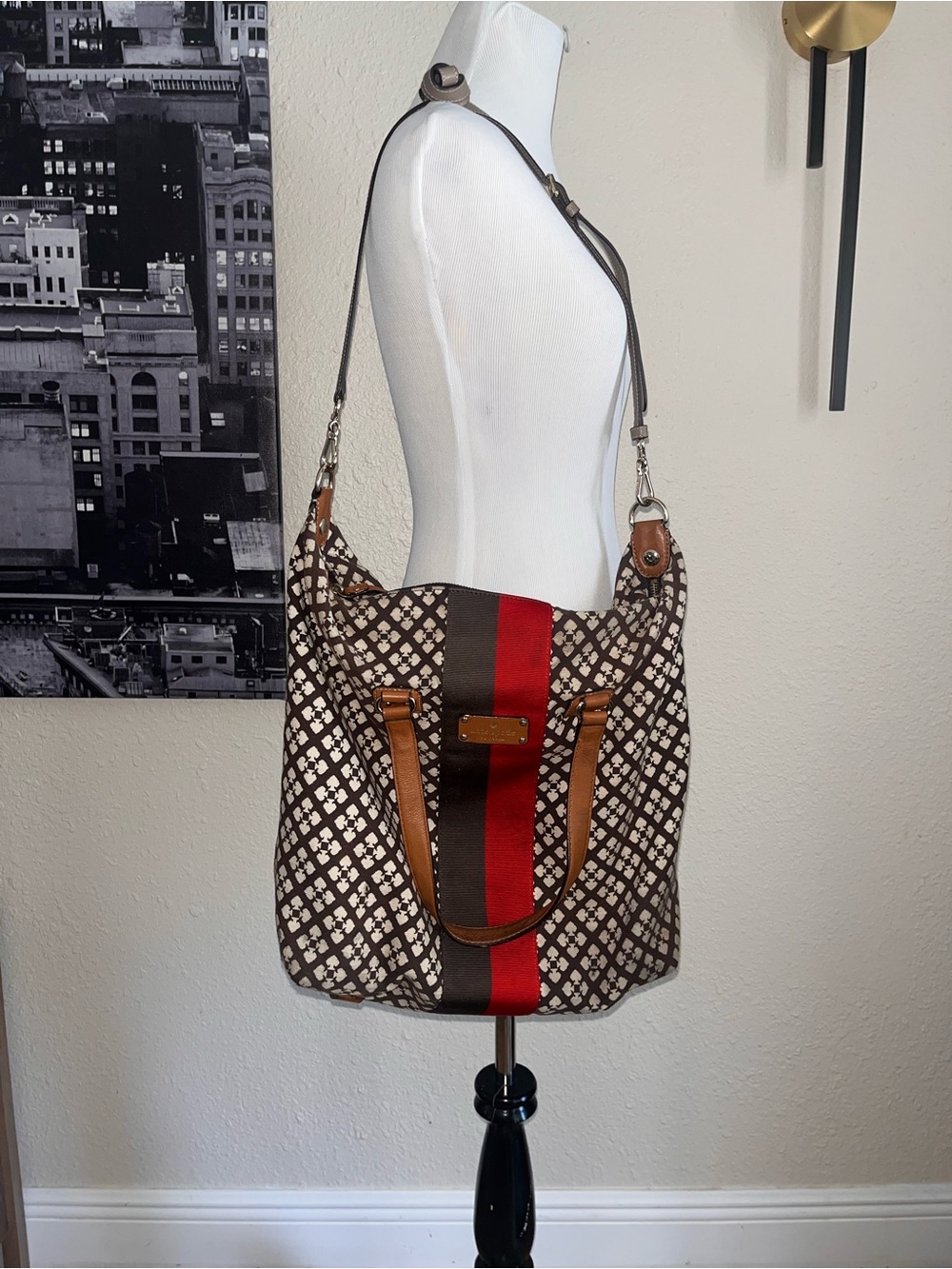 Vinted Kate SpadeBrown Patterned Tote/Travel with Red Stripe Shoulder Bag